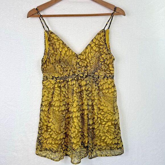 Vila Lille Y2K Babydoll Camisole Top S Lined Yellow Brown Festival Indie Artsy‎ - Picture 2 of 12
